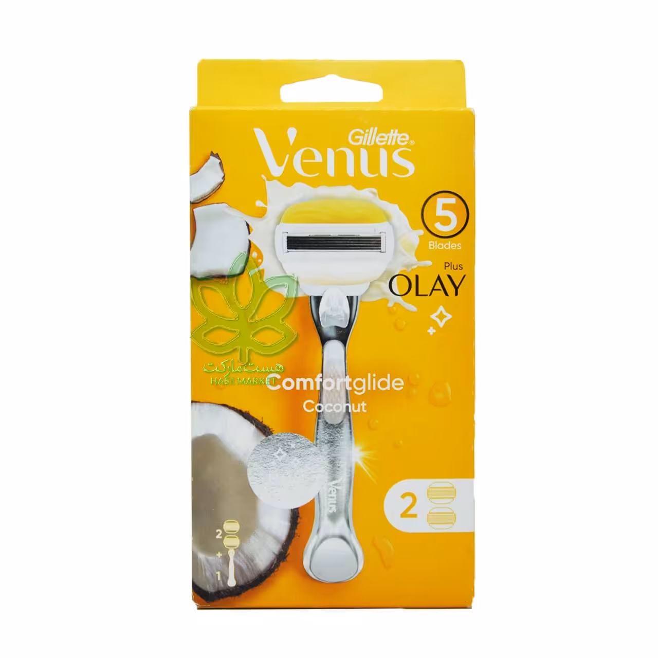 دسته با 2 تیغ اصلاح پنج لبه کوکونات اولای پلاس ونوس ژیلت - gillette