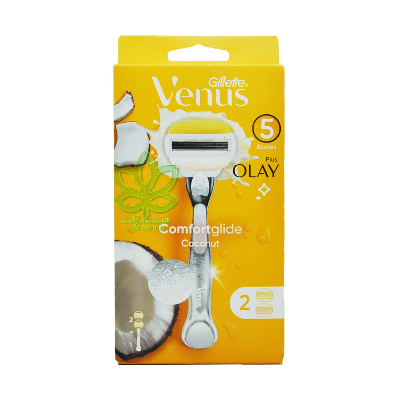 دسته با 2 تیغ اصلاح پنج لبه کوکونات اولای پلاس ونوس ژیلت - gillette