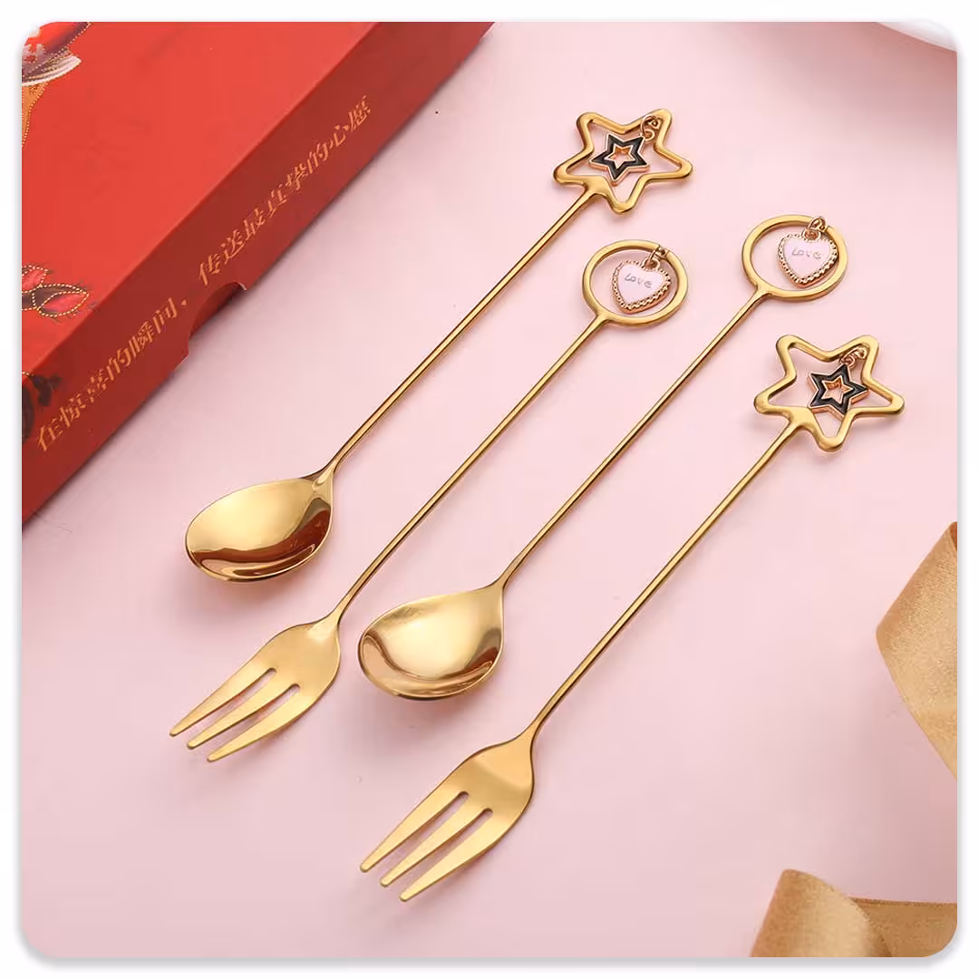 ست قاشق و چنگال دسرخوری طلایی