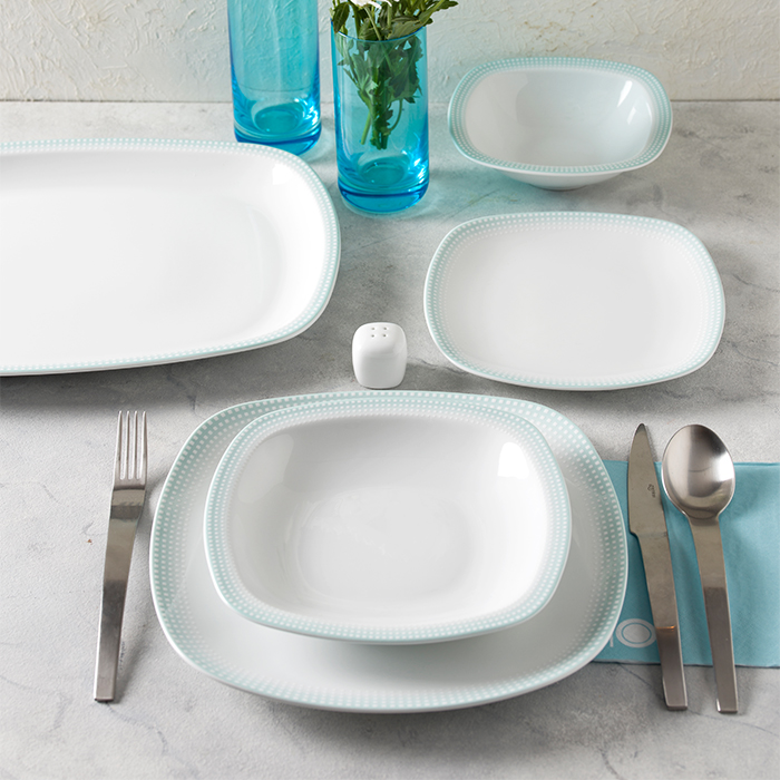 سرویس چینی 27 پارچه غذاخوری مون بلان آبی 6 نفره کواترو