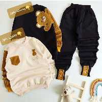 ست اسپرت خواهر برادری دورس پنبه لاکرا از دو سال تا 10 سال مشکی و کرمی