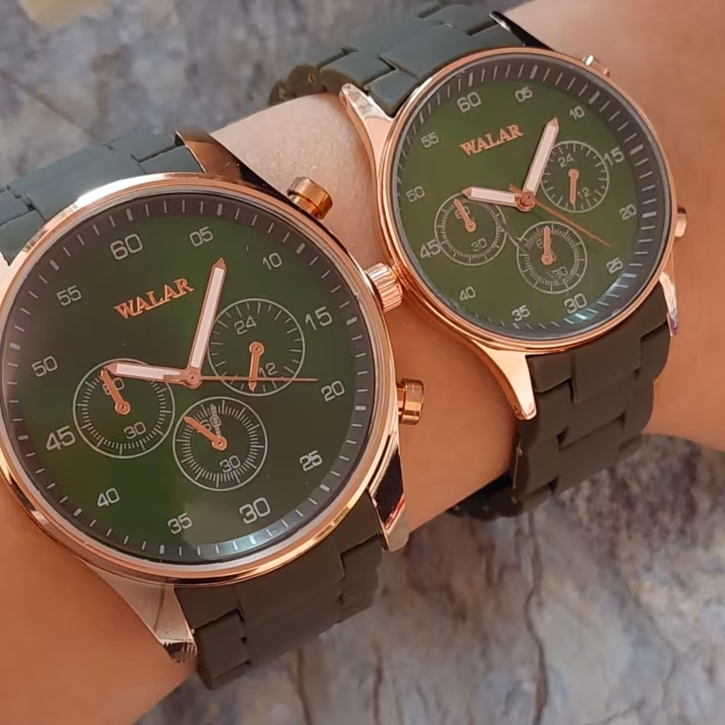 ساعت ست والار سبز  قاب طلایی