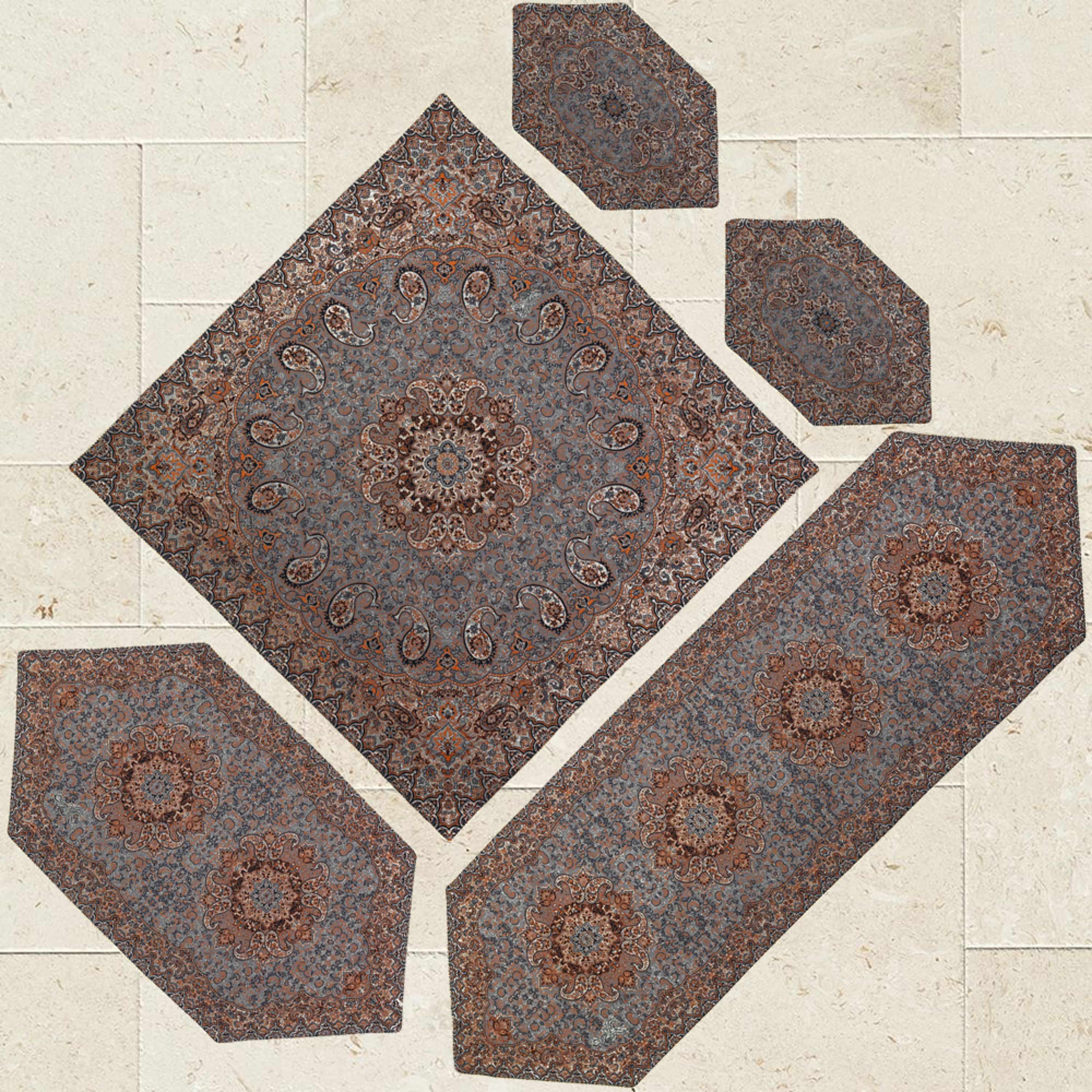 ست 5 تکه رومیزی طرح نسترن نسکافه ای