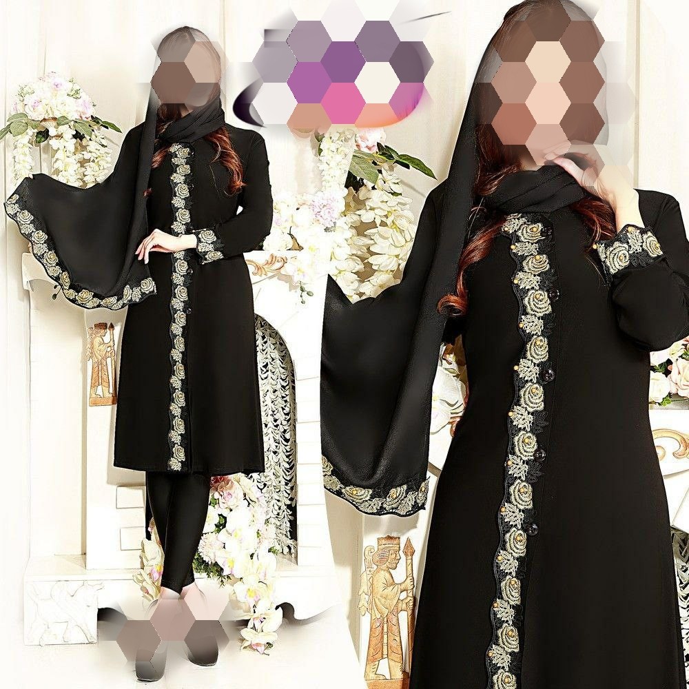 ست شال و مانتو دارای سایزبندی از 40 تا 60 کیفیت عالی گلدوزی کتیبه نگین و مروارید کاری ارسال رایگان