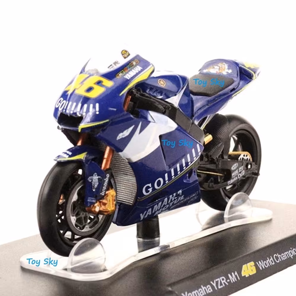 ماکت موتور - یاماها YZR M1 قهرمان جهان 2005 - مقیاس 1.18 Leo Models - فلزی - فرمان پذیر - تعلیق چرخ عقب - دارای استند