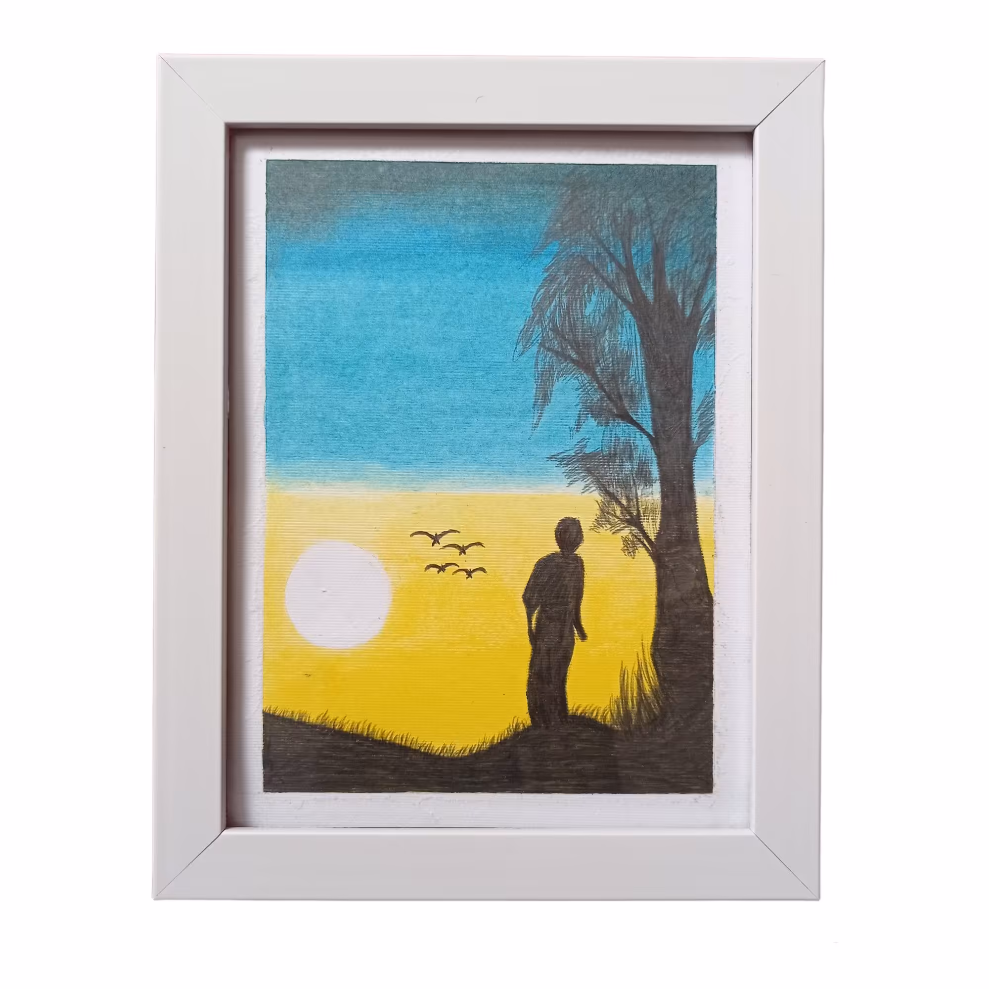 تابلو نقاشی پاستل روغنی طرح درخت و مرد