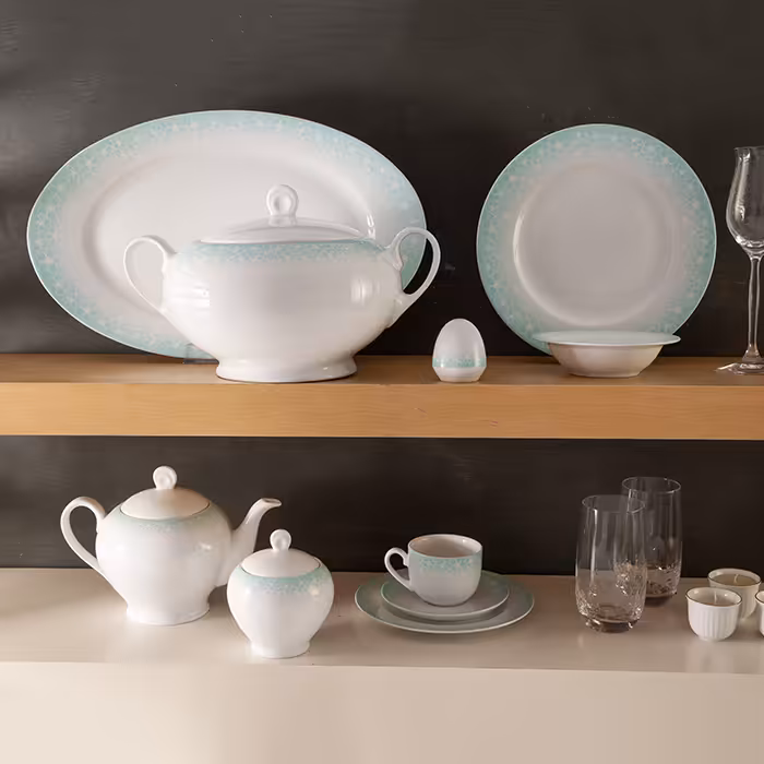 سرویس چینی زرین طرح ساکورا آبی 102 پارچه