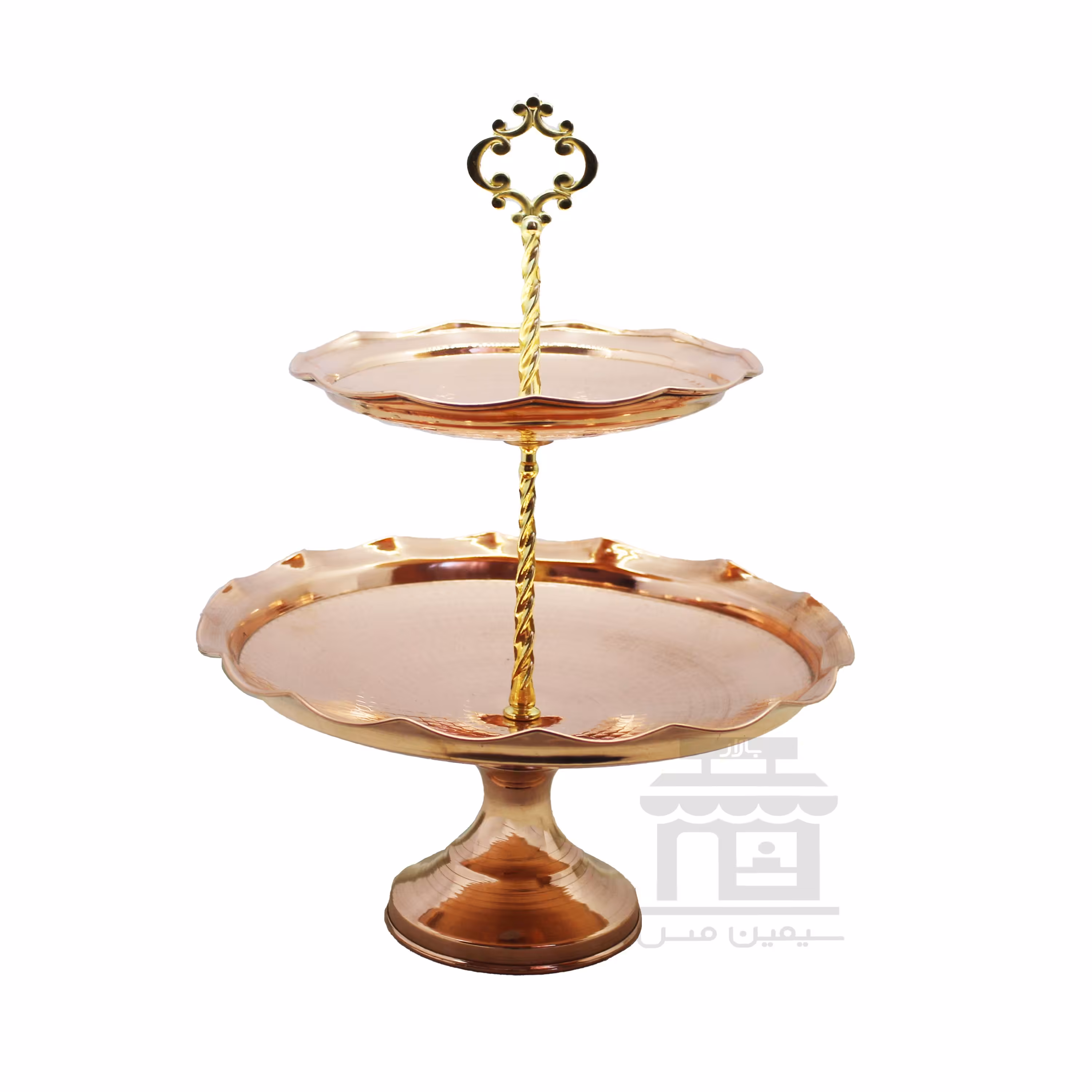 شیرینی خوری دو طبقه مسی طرح دیبا سیمین مس