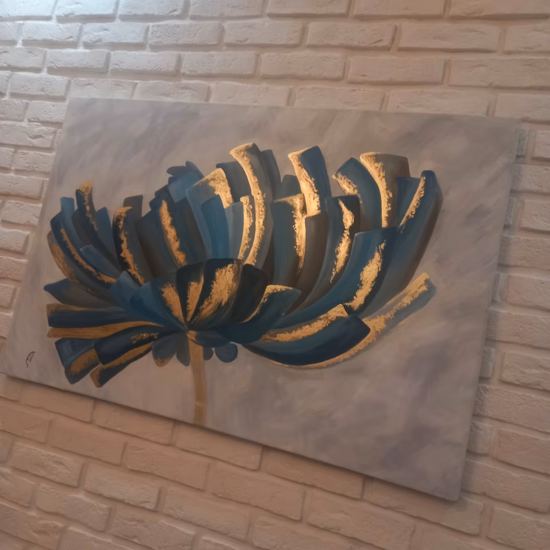 تابلو نقاشی رنگ روغن  گل کار شده با ورق طلا