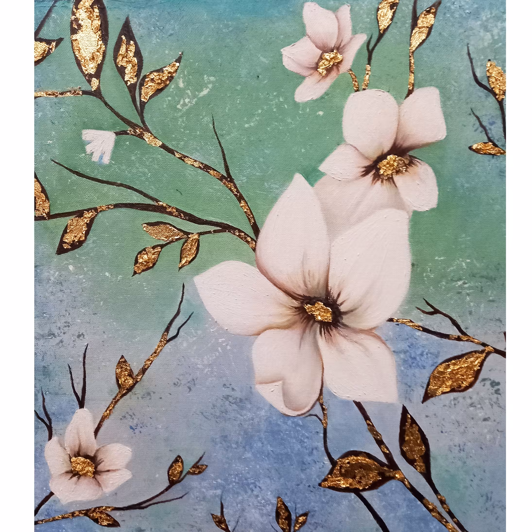 جفت تابلو نقاشی رنگ روغن شکوفه های سفید