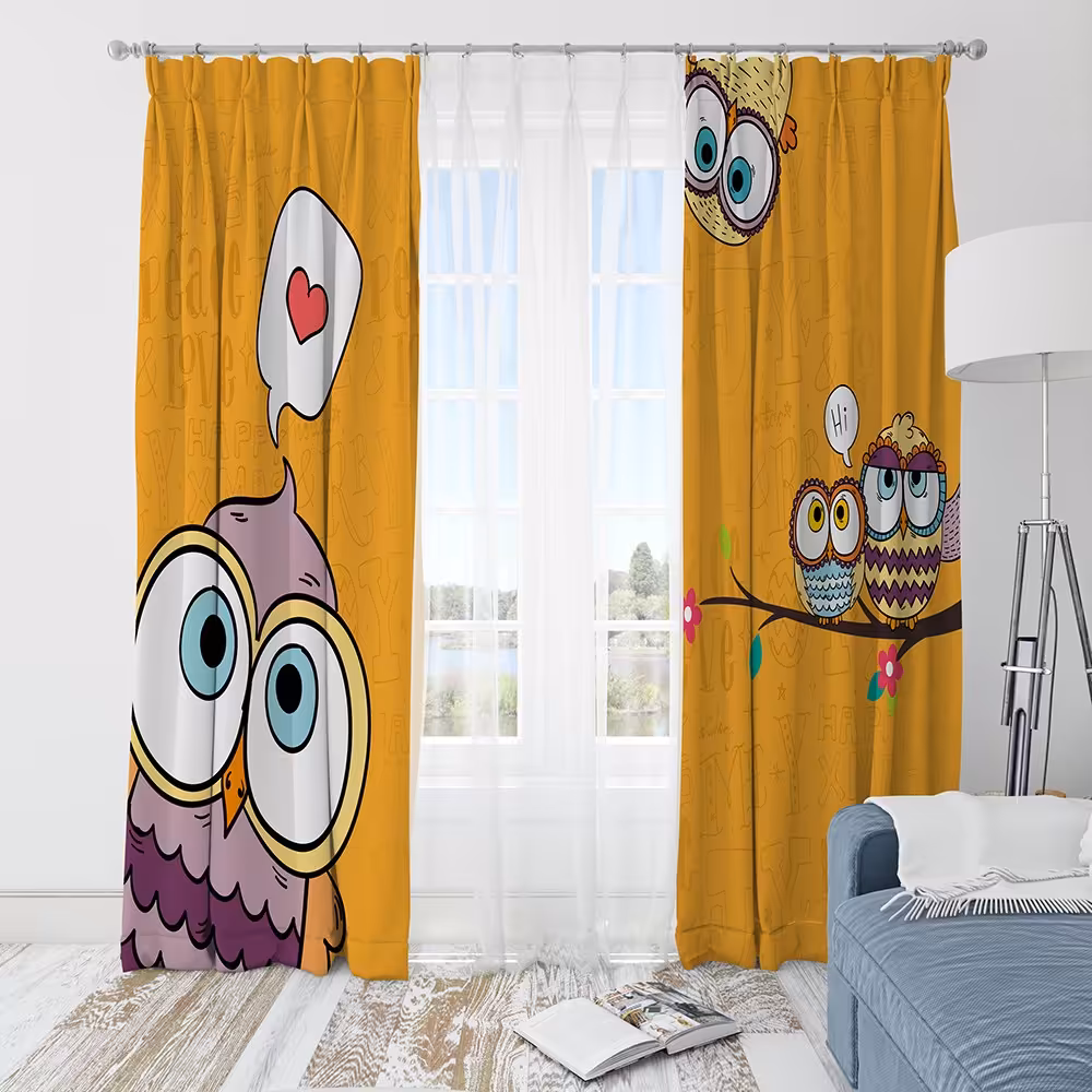 پرده اتاق کودک یک قواره طرح جغد فانتزی 