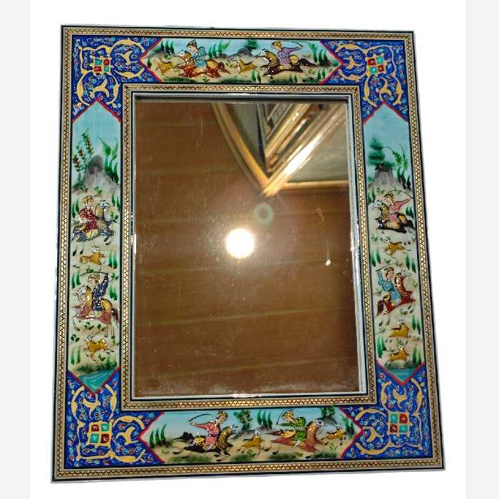 آینه مینیاتور طرح چوگان( شکارگاه)28 در 34 