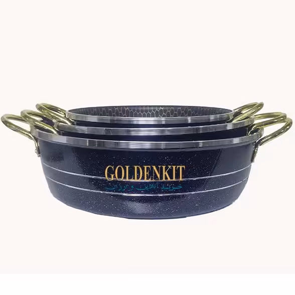 ماهیتابه دسته طلایی 3 عددی داخل زنبوری تابه گرانیتی