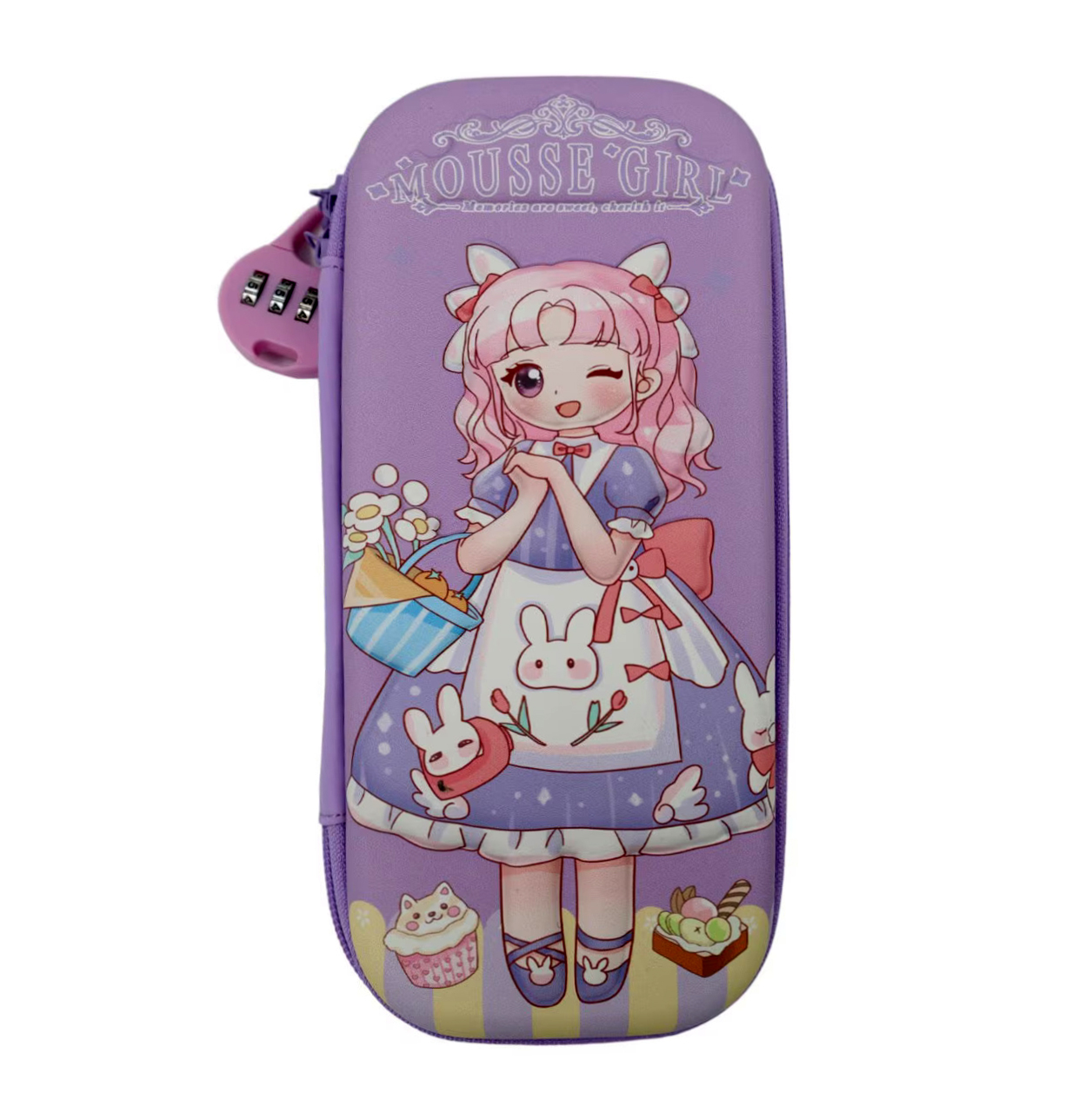 جامدادی کتابی سه بعدی کوچک قفل دار طرح دختر بنفش