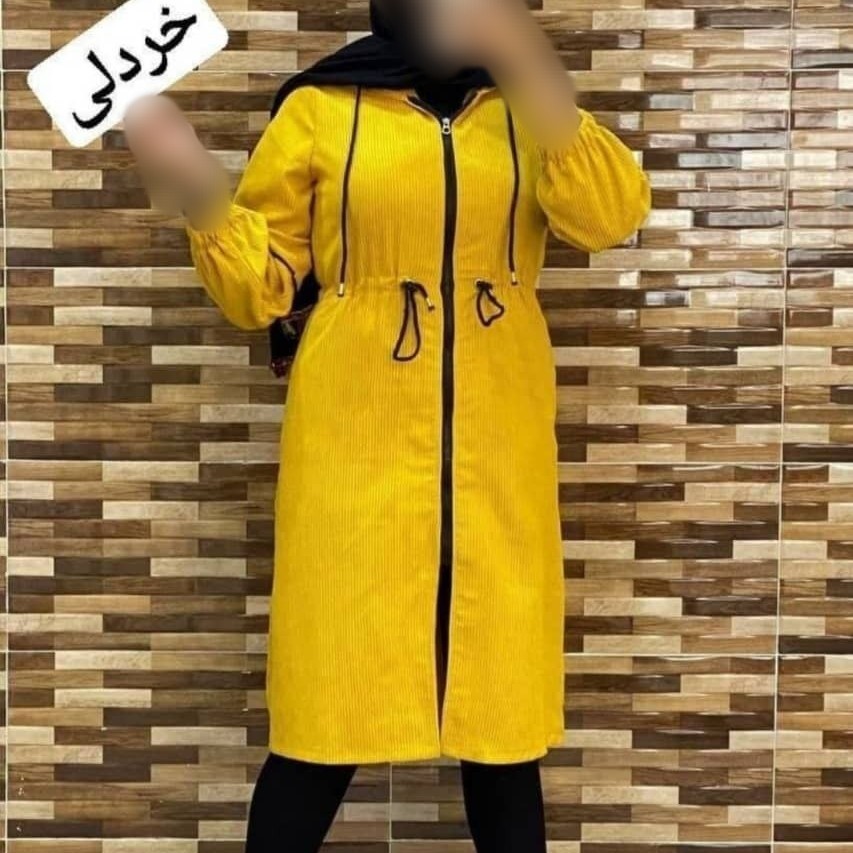 مانتو کبریتی بلند رنگ خردلی