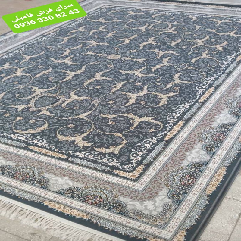 فرش طرح لوتوس دودی6متری700شانه تراکم2550نخ اکریلیک