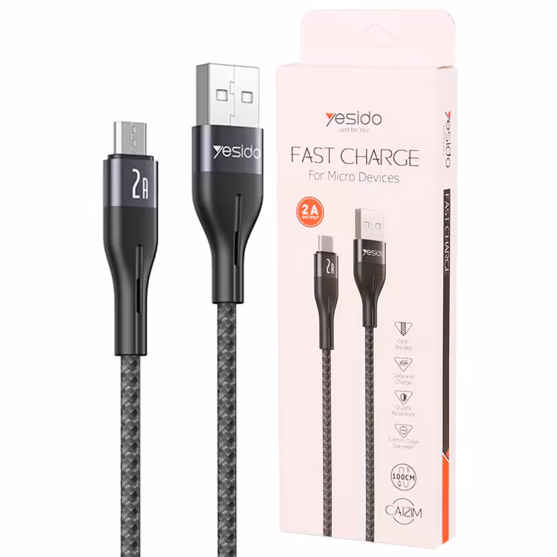 کابل فست شارژ micro-USB یسیدو مدل CA121M 2A طول 1 مترYesido CA121M 2A 1m MicroUSB cable