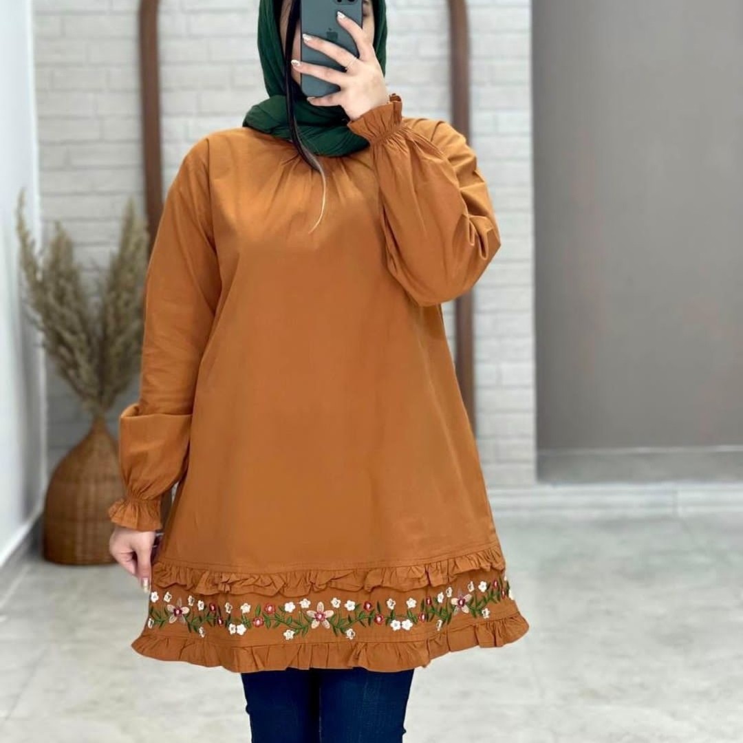 تونیک دخترانه و زنانه جنس الیاف طبیعی گلدوزی شده در سایز بندی و رنگ بندی 