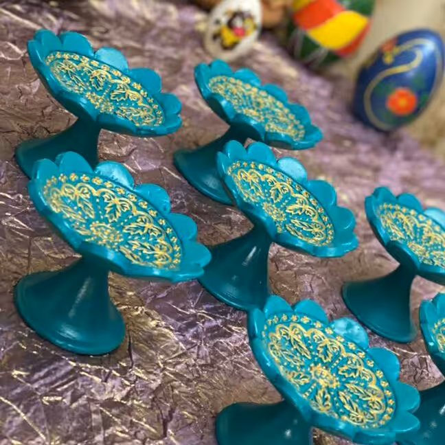 ظروف هفتسین سفالی کار دست 6 تایی در دورنگ