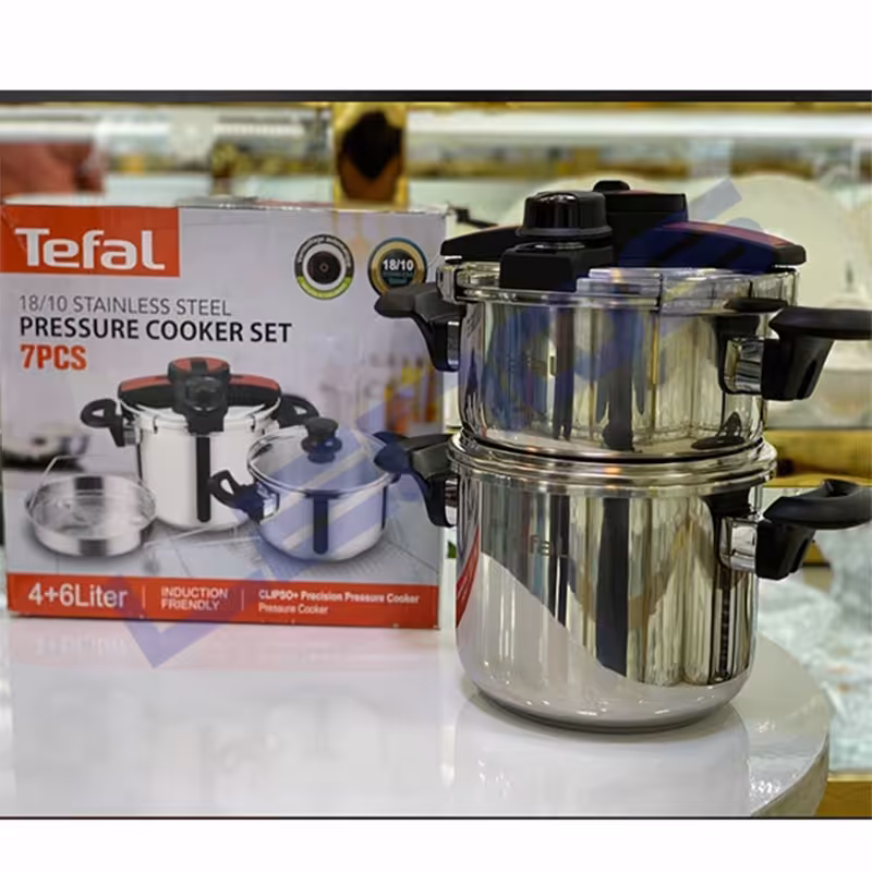 زودپز دوقلو کلیپسی 6و4 لیتر مدل Tefal دارای قفل امنیتی حرفه ای