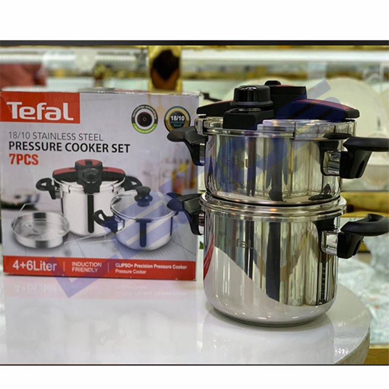 زودپز دوقلو کلیپسی 6و4 لیتر مدل Tefal دارای قفل امنیتی حرفه ای