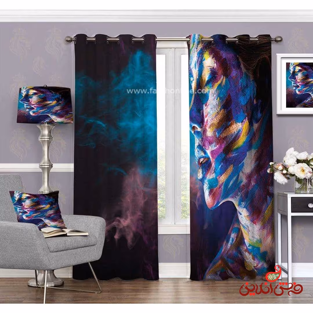 پرده طرح چهره رنگی کد 3609