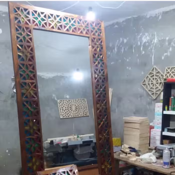 آینه قدی گره چینی به همراه جاشمعی