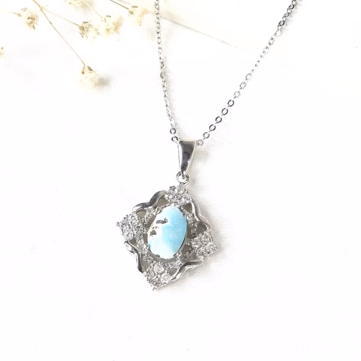 گردنبند سنگ فیروزه نقره 925 عیار کد 9547