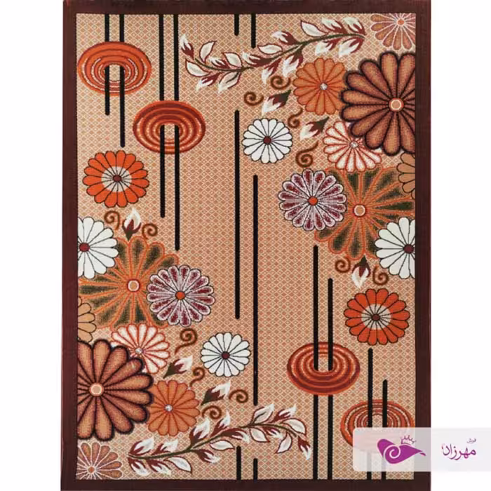 گلیم ماشینی 4 متری ( 1.5 در 2.25 )  طرح  گلسان لوزی بژ عنابی با ارسال رایگان