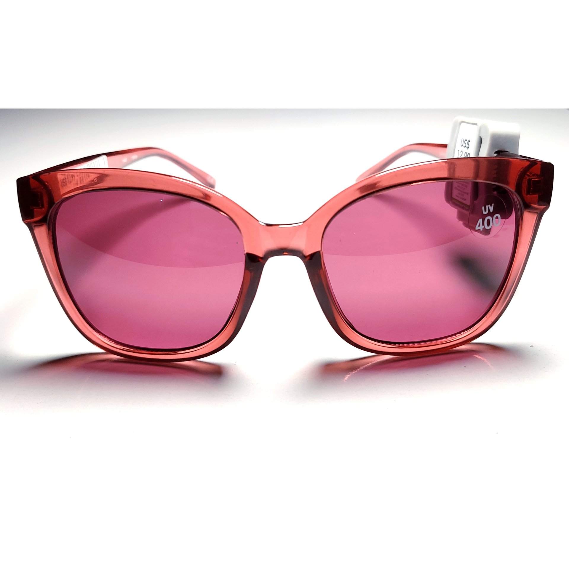 عینک آفتابی فشن صورتی تیره 400uv دارای دفترچه و بارکد اصالت کالا 