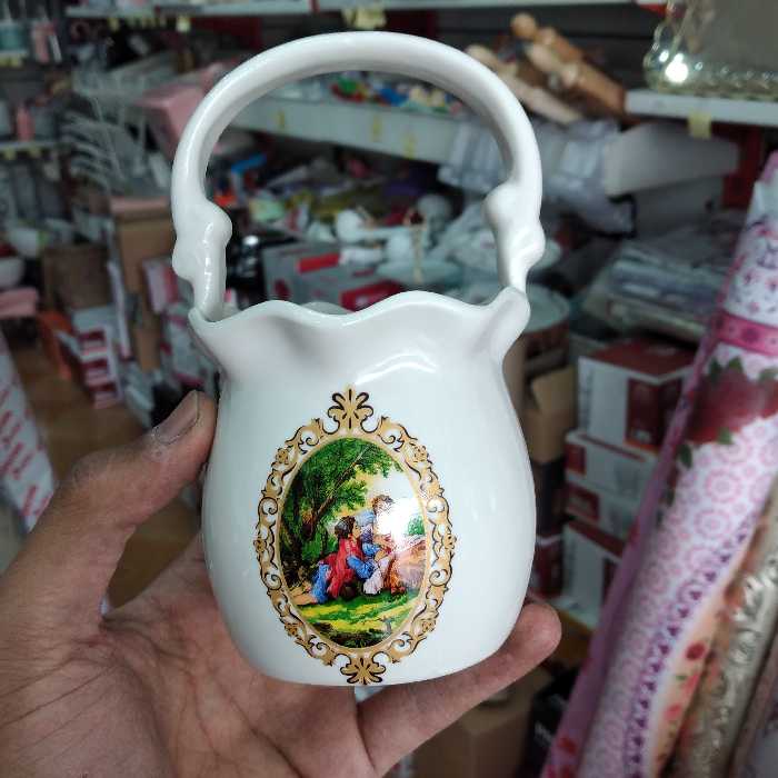 سبد دسته دار سرامیکی گلدار