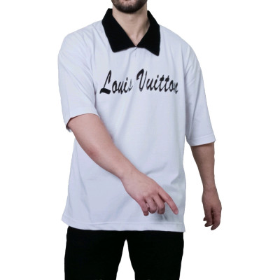 تیشرت آستین کوتاه مردانه سفید طرح یقه بلیزر