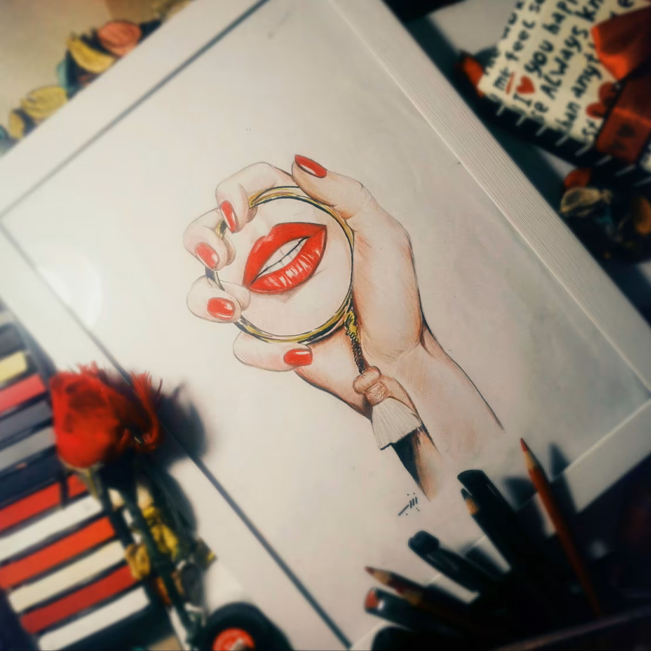 قاب نقاشی دست و آیینه