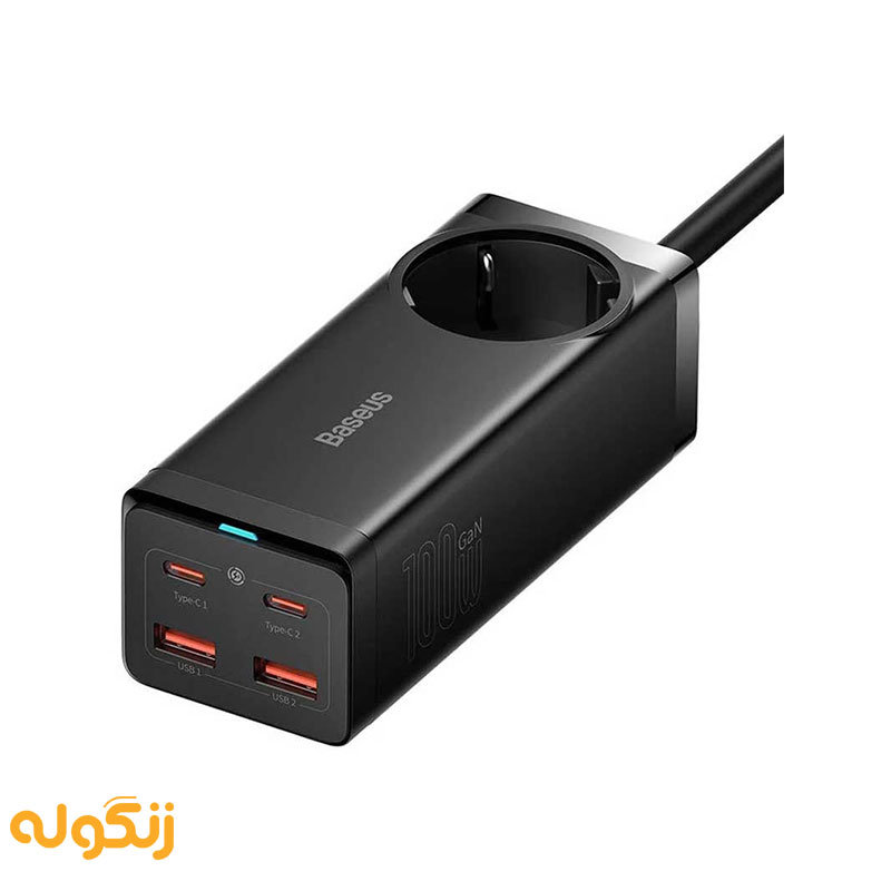 شارژر و چندراهی برق سوپر فست شارژ 100 وات بیسوس Baseus GaN3 Pro مدل PSZM000401 - زنگوله