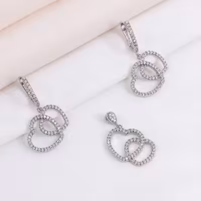 نیم ست نقره زنانه طرح قلب تودرتو مدل طلا سفید کد 16322