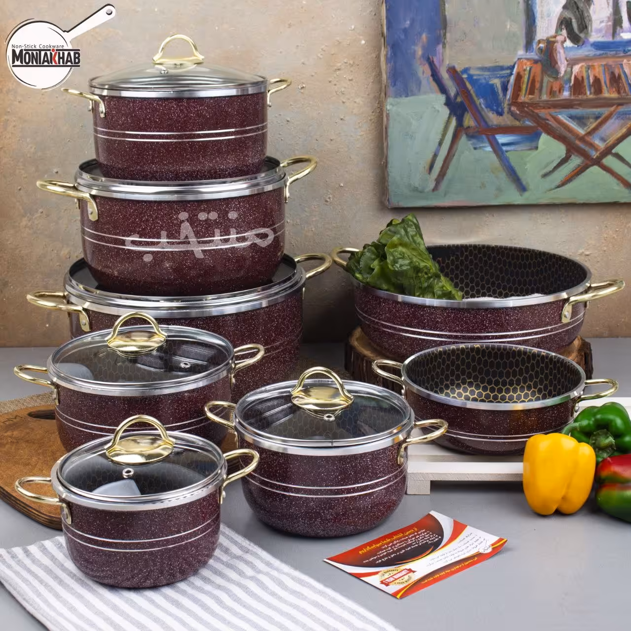 قابلمه 14 پارچه دسته و قپه طلایی