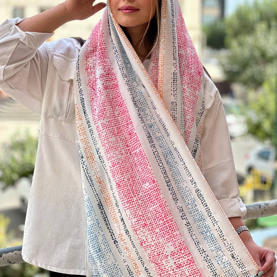 شال زنانه نخی طرح جدید چند رنگ ترکیبی شال نخی رنگی ri187