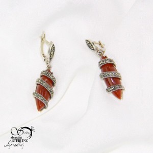 گوشواره آویز نقره با سنگ عقیق کد 5912