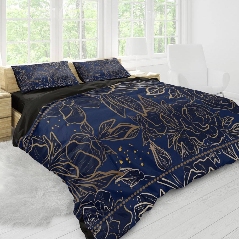 روتختی 3 بعدی ترکیه ای طرح فلاورلایف زمینه سورمه ای دو نفره  شرکت گوزل ترکیه