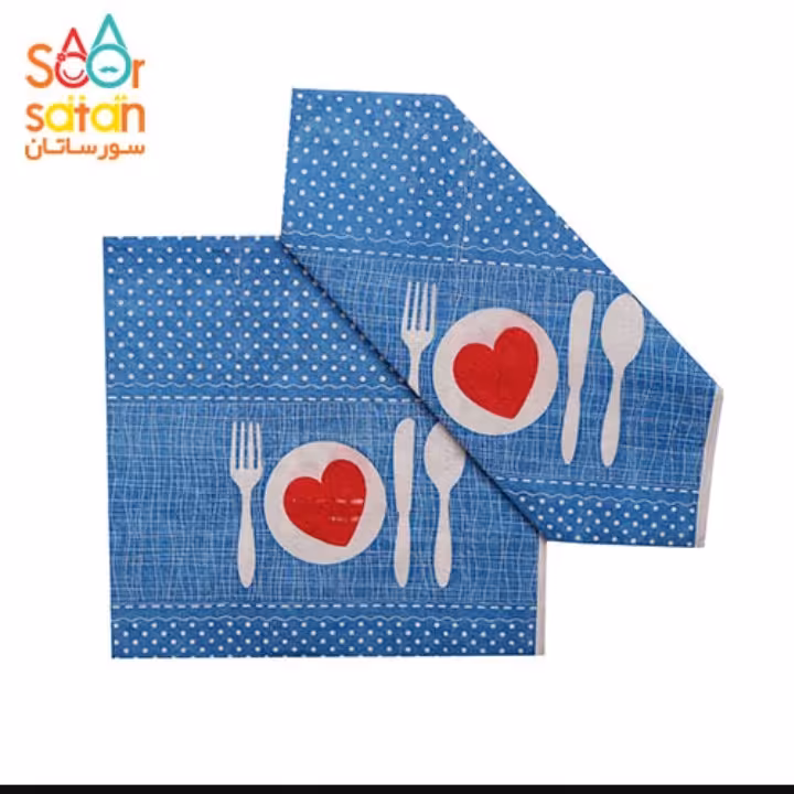دستمال سفره ابی طرح قاشق چنگال بسته دوازده عددی
