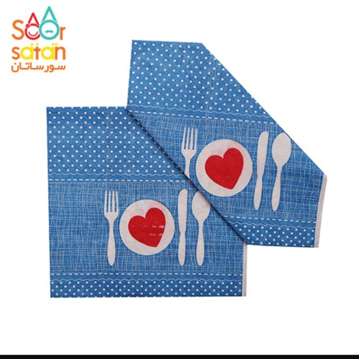 دستمال سفره ابی طرح قاشق چنگال بسته دوازده عددی