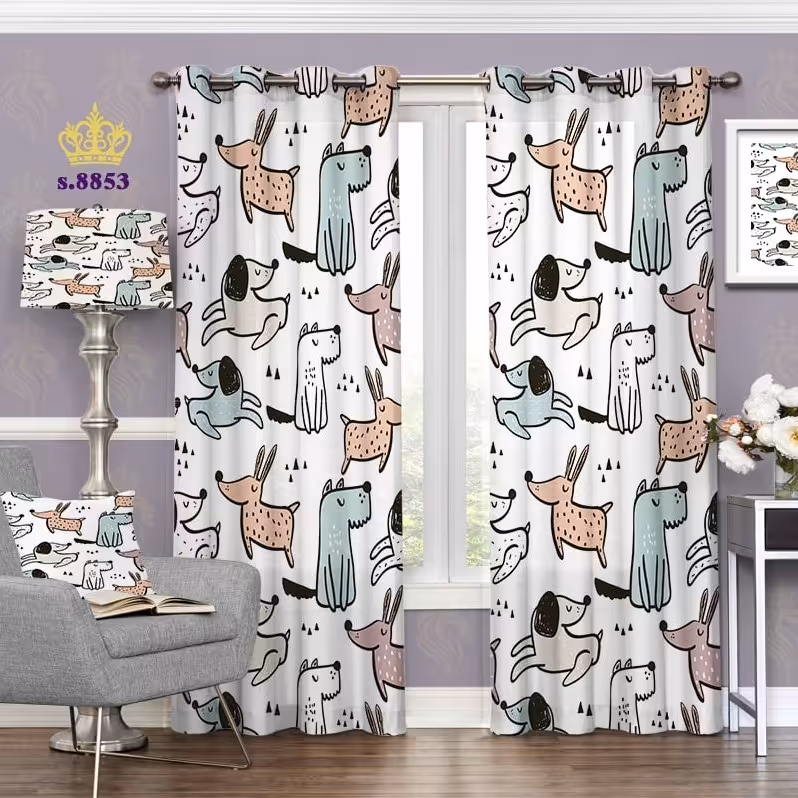 پرده اتاق خواب کودک دو قواره طرح کارتونی کد S8853