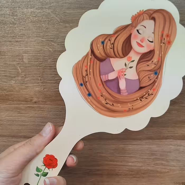 آینه دستی چوبی دورو چاپ شاین سایز بزرگ در طرحهای مختلف