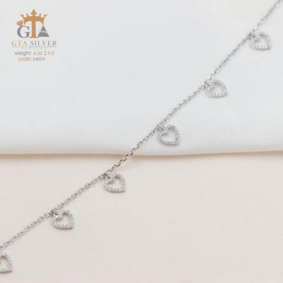 پابند نقره طرح قلب توخالی عیار 925 کد 24029