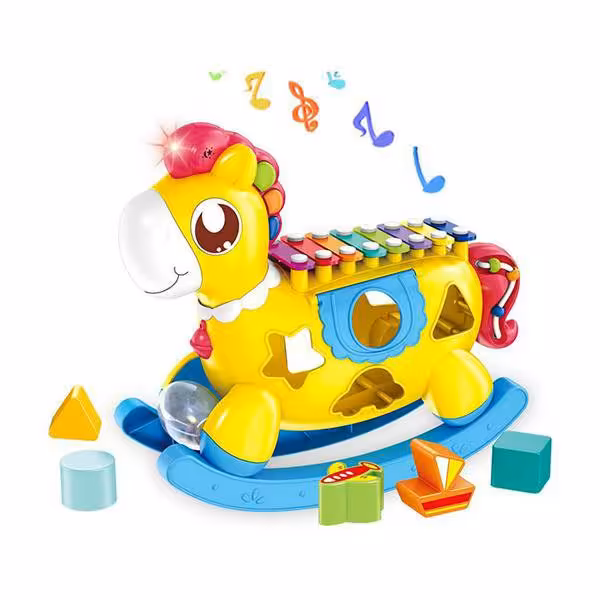 پونی موزیکال راکر دار جایگذاری اشکال هوش برند HUANGER مناسب 18 ماه به بالا 