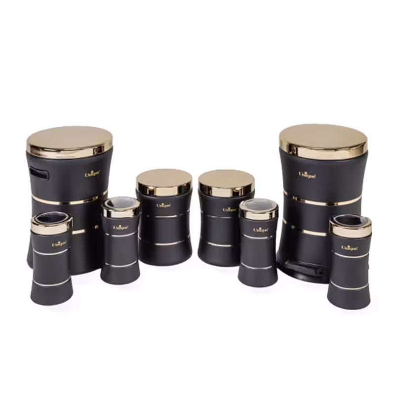 سرویس یونیک 8 پارچه کمر باریک مشکی درب طلا 4594