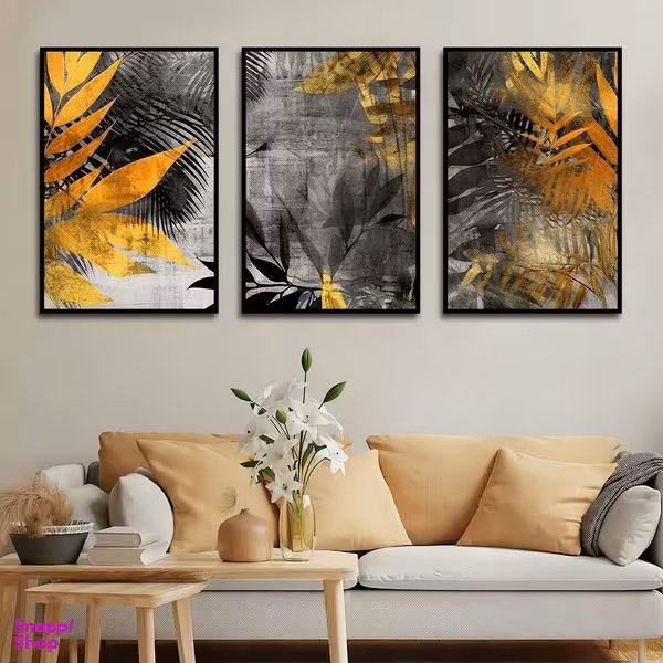 تابلو بکلیت طرح نقاشی مدرن برگ پاییزی مدل B-1600 مجموعه 3 عددی