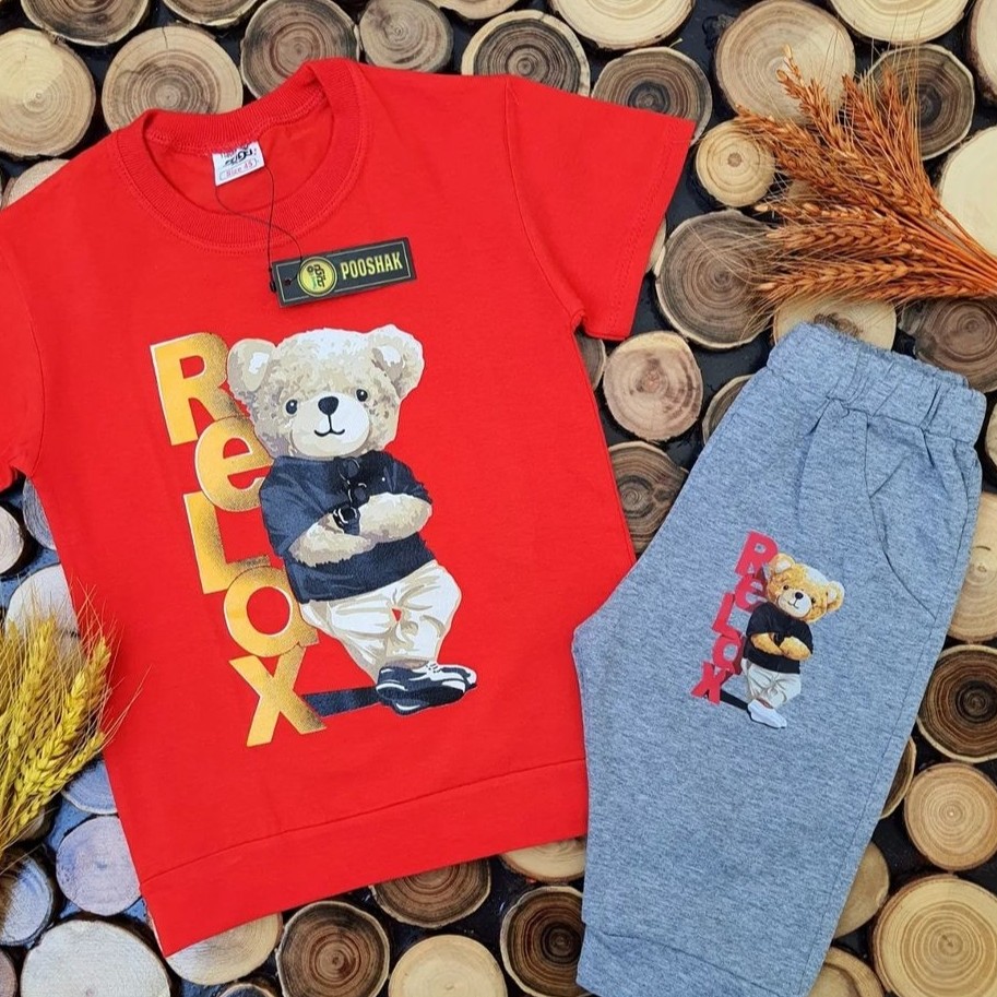 تیشرت شلوارک تدی پسرانه سایز40 45 50  55در3رنگ قرمزآبی کمرنگ  خردلی