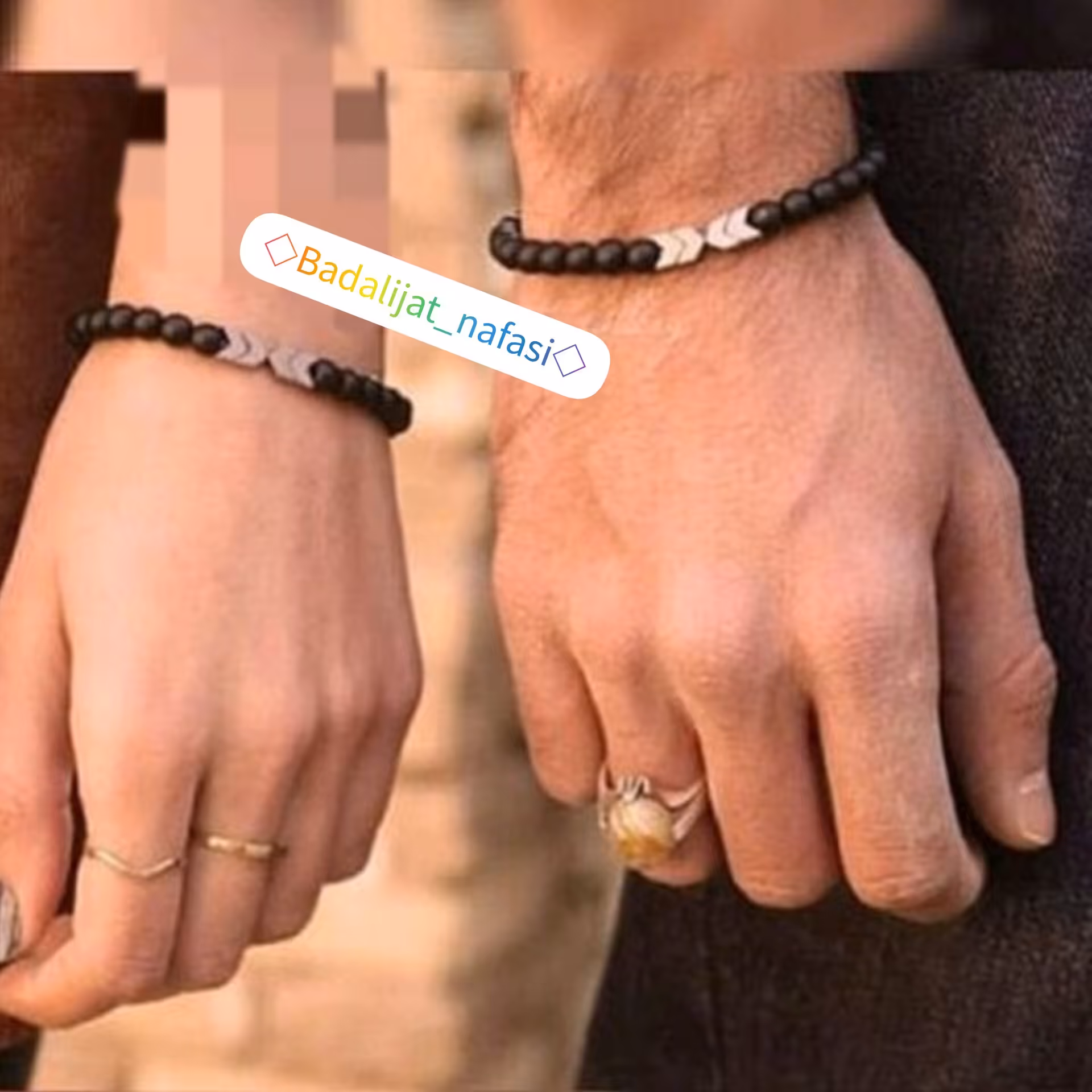 دستبند دونفره سنگ اونیکس و سنگ حدیدرنگ ثابت 