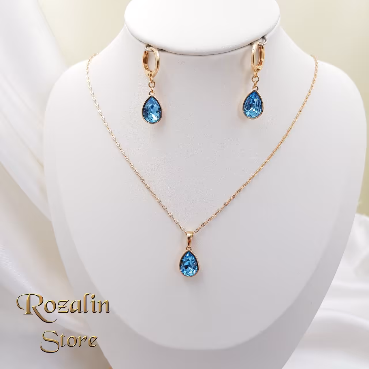 نیم ست زنانه ژوپینگ مدل اشکی نگین سواروسکی آبی